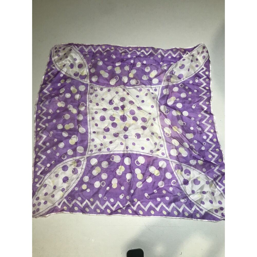 Pure Silk Scarf Square Hankie Japan Granny Core Purple Yellow White Dots